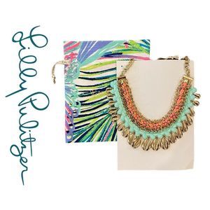 Lilly Pulitzer Sparkling Sands Shells Statement Necklace & Dust‎ Bag $88 NWT